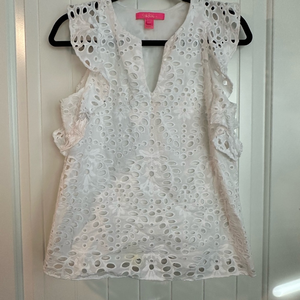 Lilly Pulitzer White Eyelet Sleeveless Top
